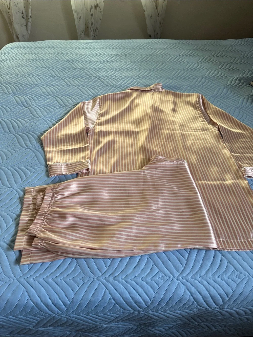 Victoria's Secret Pink and Cream Striped Satin Pajama Set